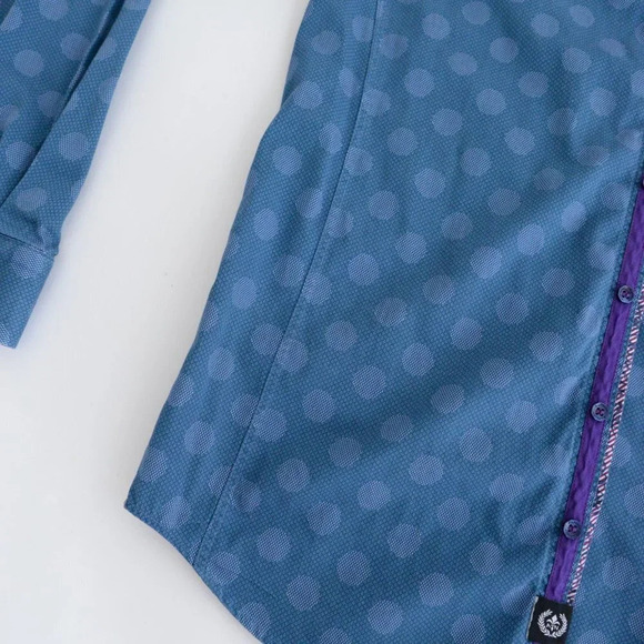 Au Noir Blue Polka Dot 100% Cotton Button Down Designer Dress Shirt Size 4 Large - Picture 8 of 16